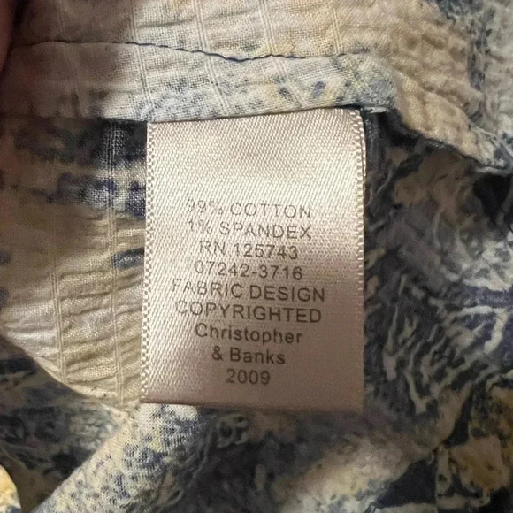 Christopher & Banks Blue/Yellow Zip Up Jacket 3/4 Sleeve Stretch Woman's Sz M - Picture 7 of 7